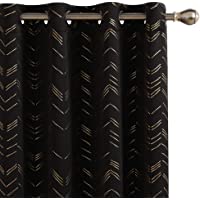 Amazon Brand – Umi Cortinas Opacas Decorativas con Motivos Líneas con Ojales 2 Piezas 117x138cm Negro